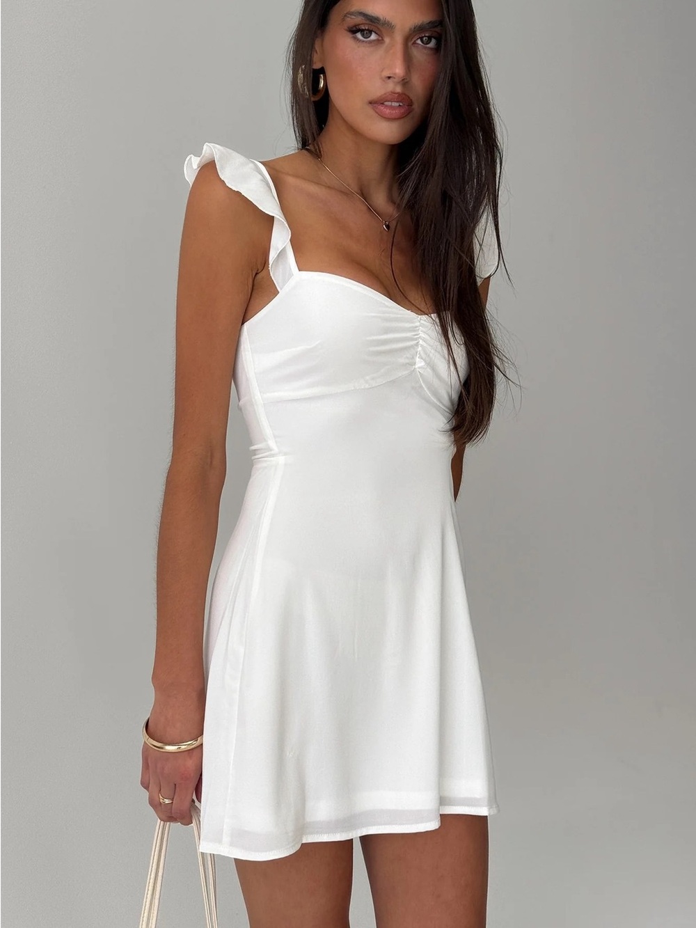 Princess Polly White Ruffle-Strap Mini Dress